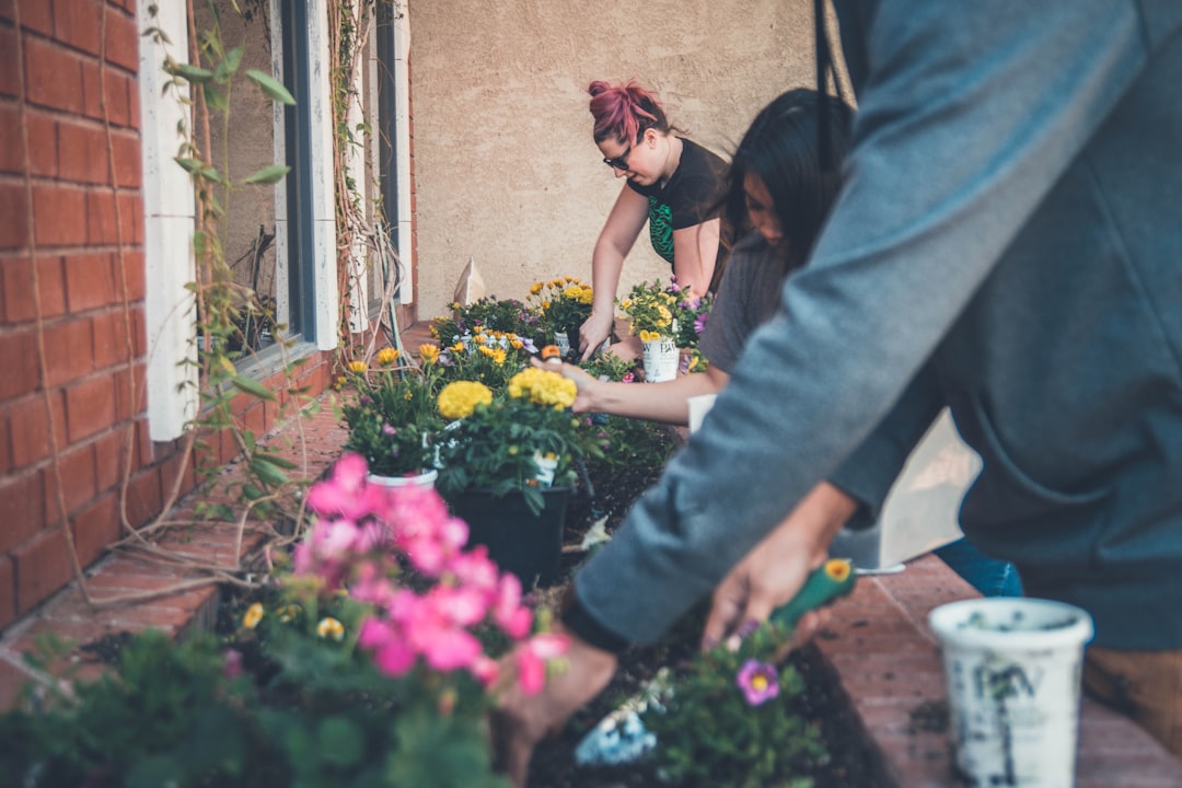 Diverse group of young adults working together in a community garden